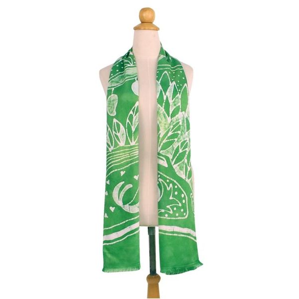 Alternate image for Batik Painted Bird Rayon Scarf in Lime from Thailand Bird Home in Lime