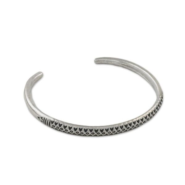 Alternate image for Handmade Sterling Silver Thai Hill Tribe Cuff Bracelet Hill Tribe Signature