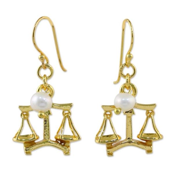 Alternate image for 18k Gold Plated Cultured Pearl Libra Earrings from Thailand Radiant Libra