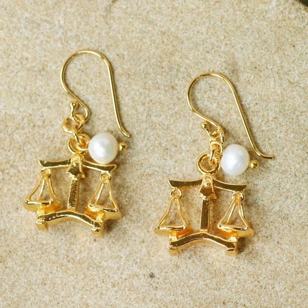 Alternate image for 18k Gold Plated Cultured Pearl Libra Earrings from Thailand Radiant Libra