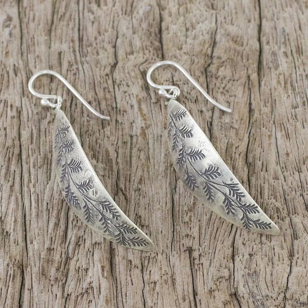 Alternate image for Leaf Motif Sterling Silver Dangle Earrings from Thailand Hanging Ferns