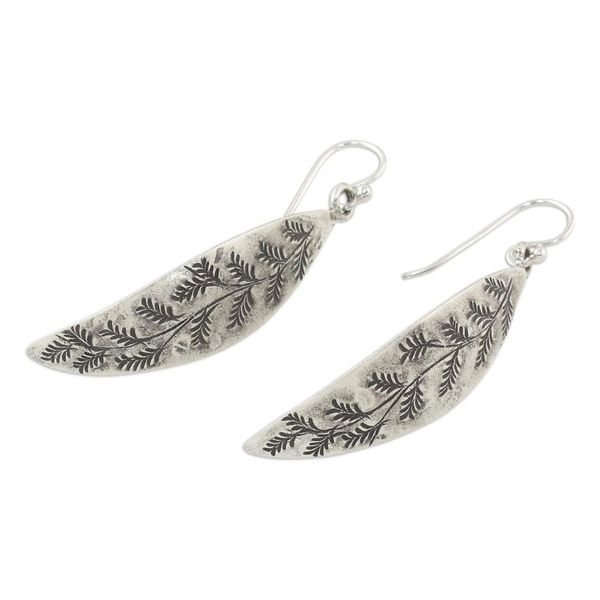 Alternate image for Leaf Motif Sterling Silver Dangle Earrings from Thailand Hanging Ferns