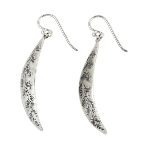 Alternate image for Leaf Motif Sterling Silver Dangle Earrings from Thailand Hanging Ferns