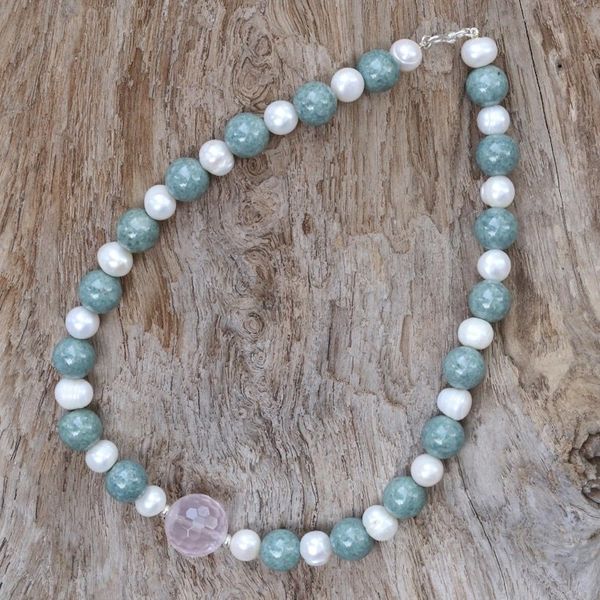 Alternate image for Thai Rose Quartz and Cultured Pearl Beaded Pendant Necklace Colorful Mix