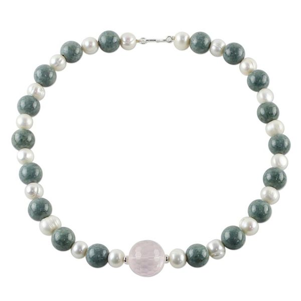 Alternate image for Thai Rose Quartz and Cultured Pearl Beaded Pendant Necklace Colorful Mix