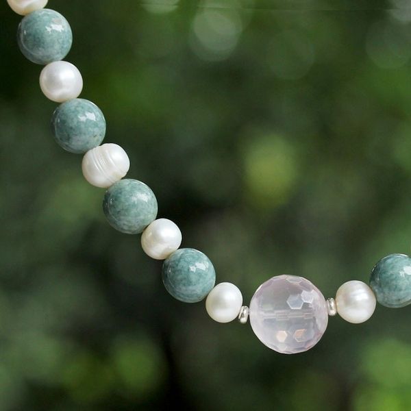 Alternate image for Thai Rose Quartz and Cultured Pearl Beaded Pendant Necklace Colorful Mix