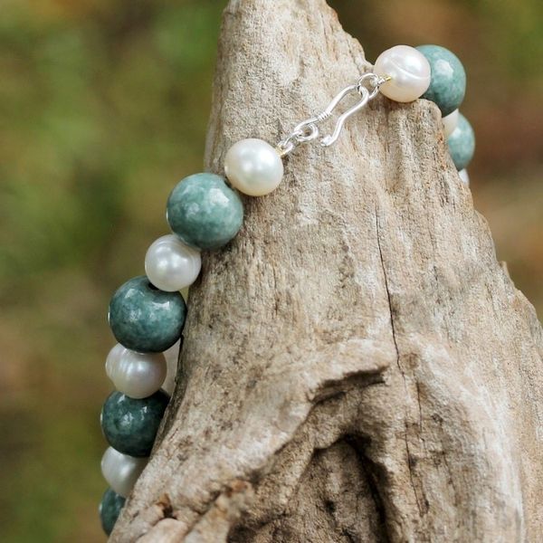 Alternate image for Thai Rose Quartz and Cultured Pearl Beaded Pendant Necklace Colorful Mix