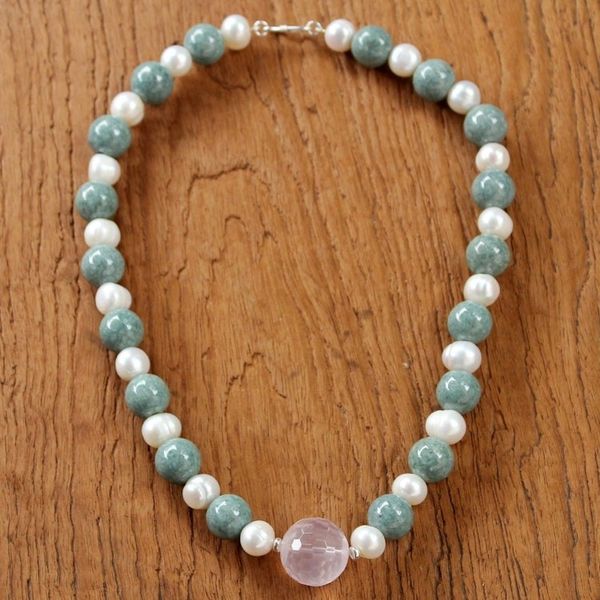 Alternate image for Thai Rose Quartz and Cultured Pearl Beaded Pendant Necklace Colorful Mix