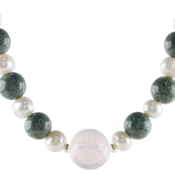 Alternate image for Thai Rose Quartz and Cultured Pearl Beaded Pendant Necklace Colorful Mix