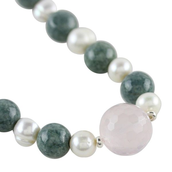 Alternate image for Thai Rose Quartz and Cultured Pearl Beaded Pendant Necklace Colorful Mix