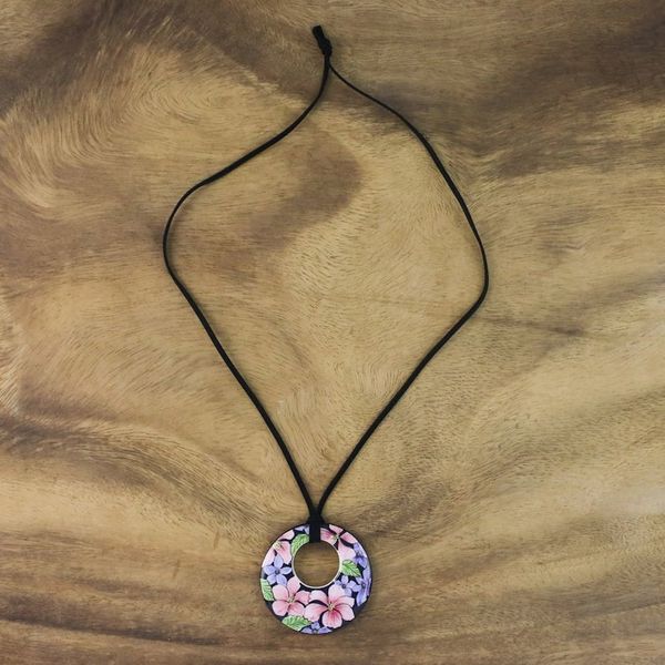 Alternate image for Ceramic Handmade Floral Painted Pendant Necklace Jepun Blooms