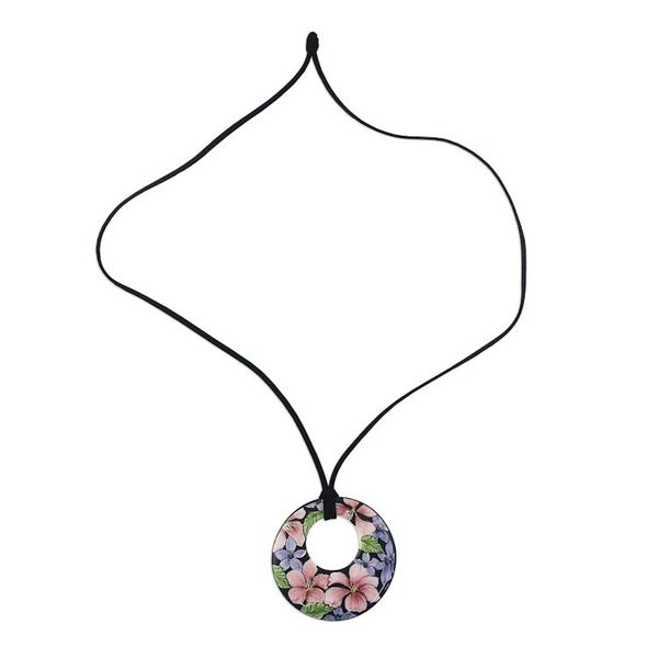Alternate image for Ceramic Handmade Floral Painted Pendant Necklace Jepun Blooms