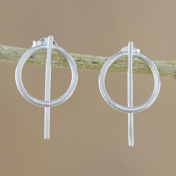 Alternate image for Geometric Sterling Silver Drop Earrings from Thailand Modern Glyphs