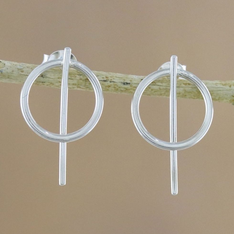 Geometric Sterling Silver Drop Earrings from Thailand 'Modern Glyphs'