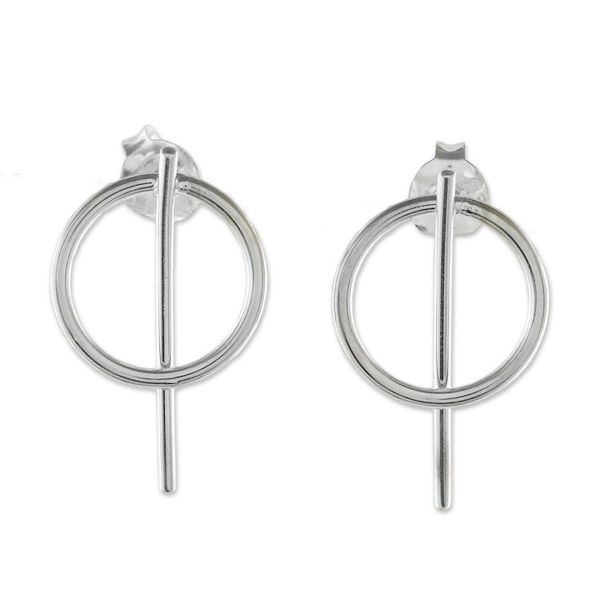 Alternate image for Geometric Sterling Silver Drop Earrings from Thailand Modern Glyphs