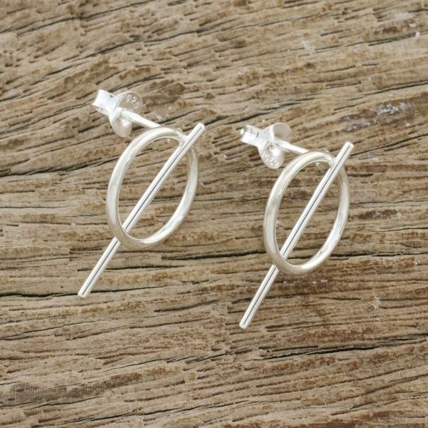 Alternate image for Geometric Sterling Silver Drop Earrings from Thailand Modern Glyphs