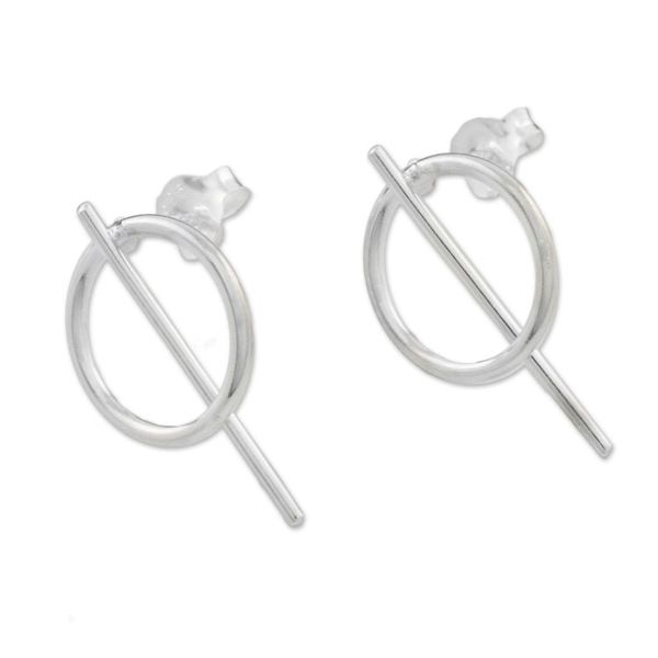 Alternate image for Geometric Sterling Silver Drop Earrings from Thailand Modern Glyphs