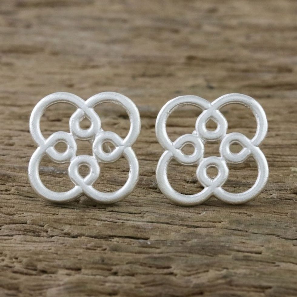 Symmetrically Looping Flower Sterling Silver Stud Earrings 'Forever Bloom'