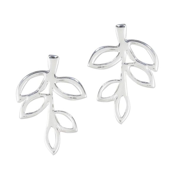 Alternate image for Handmade Sterling Silver Leaf Drop Earrings from Thailand Leaves of Spring