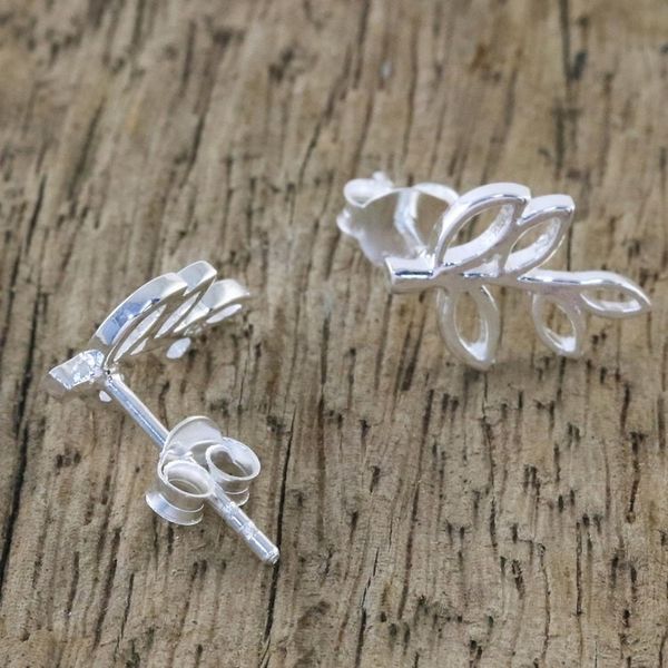 Alternate image for Handmade Sterling Silver Leaf Drop Earrings from Thailand Leaves of Spring