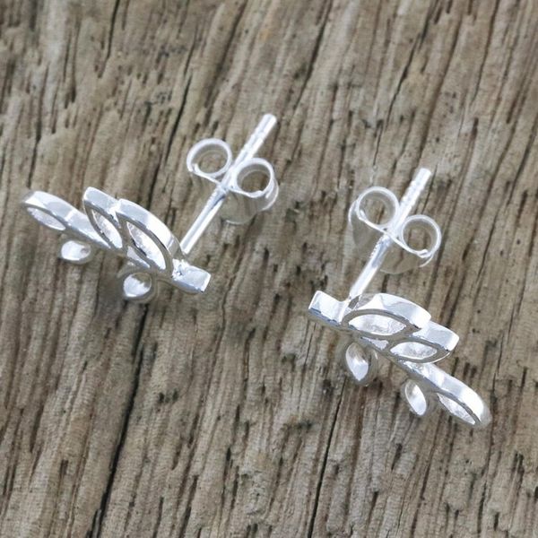 Alternate image for Handmade Sterling Silver Leaf Drop Earrings from Thailand Leaves of Spring