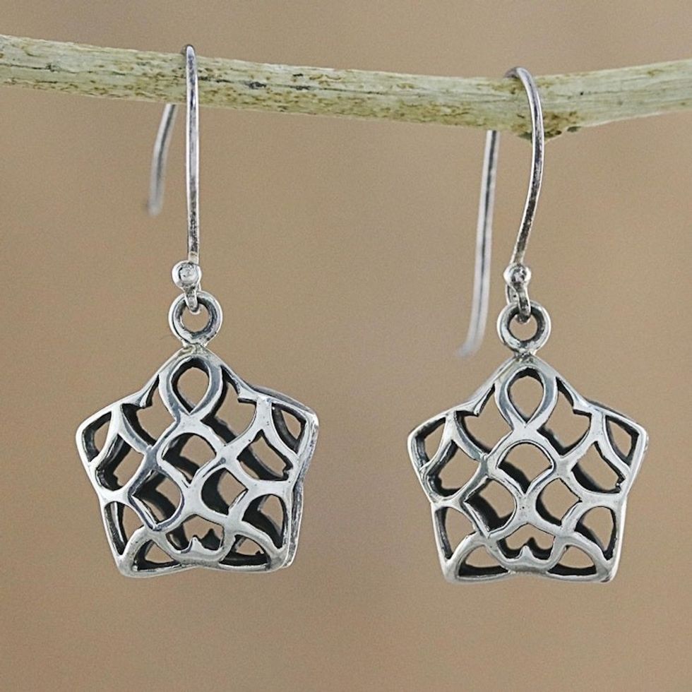 Handcrafted Sterling Silver Openwork Star Dangle Earrings 'Intricate'
