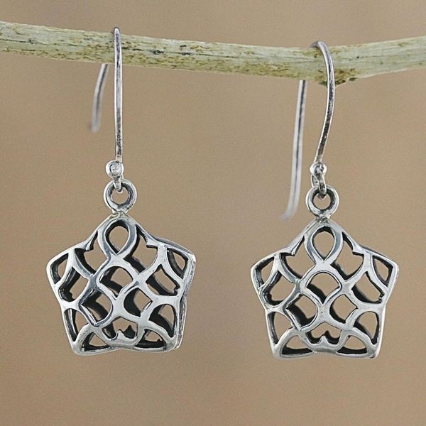 Alternate image for Handcrafted Sterling Silver Openwork Star Dangle Earrings Intricate
