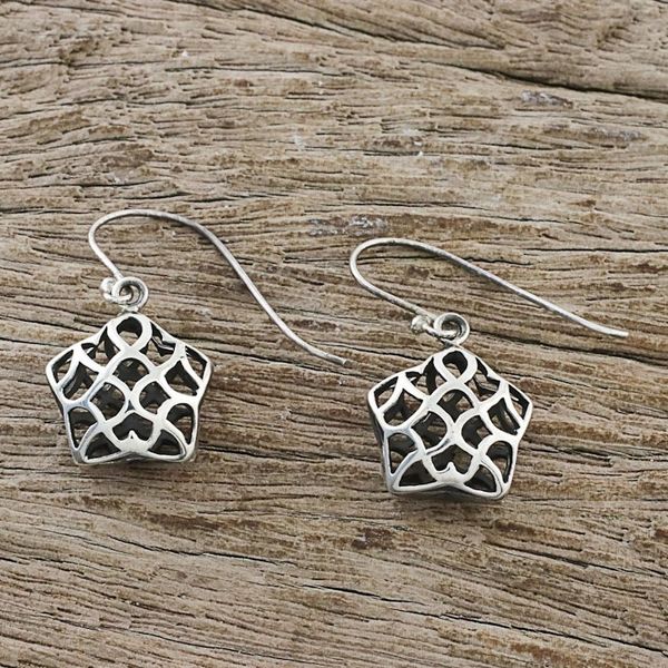 Alternate image for Handcrafted Sterling Silver Openwork Star Dangle Earrings Intricate