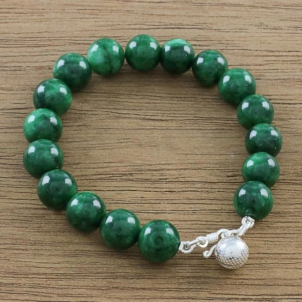 Alternate image for Green Quartz Beaded Bracelet with Bell from Thailand Voice of the Jungle