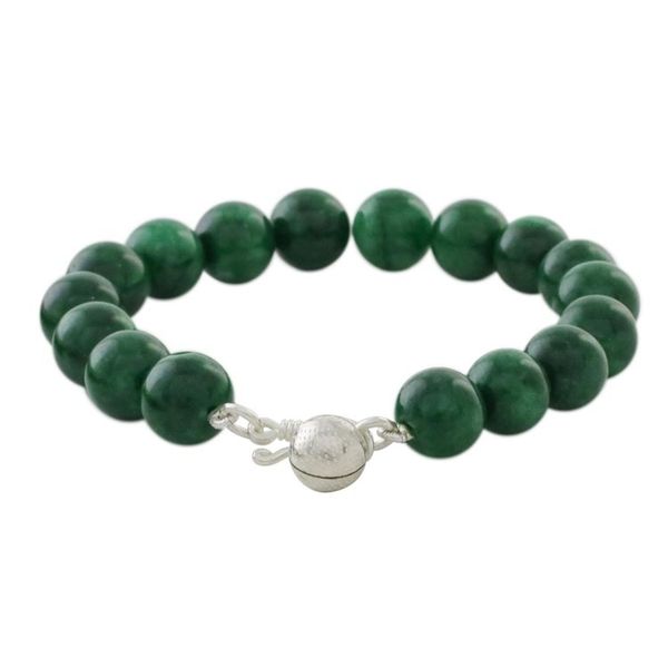 Alternate image for Green Quartz Beaded Bracelet with Bell from Thailand Voice of the Jungle