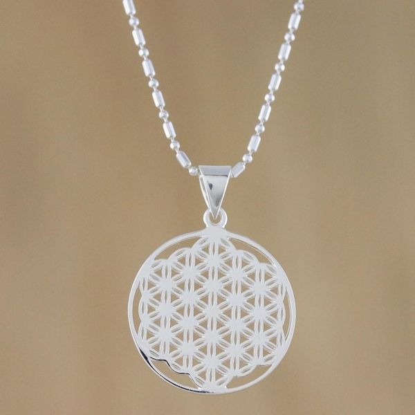 Alternate image for Sterling Silver Circular Pendant Necklace form Thailand Dazzling Circle
