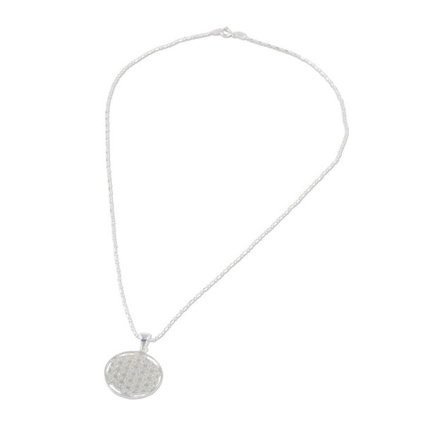 Alternate image for Sterling Silver Circular Pendant Necklace form Thailand Dazzling Circle