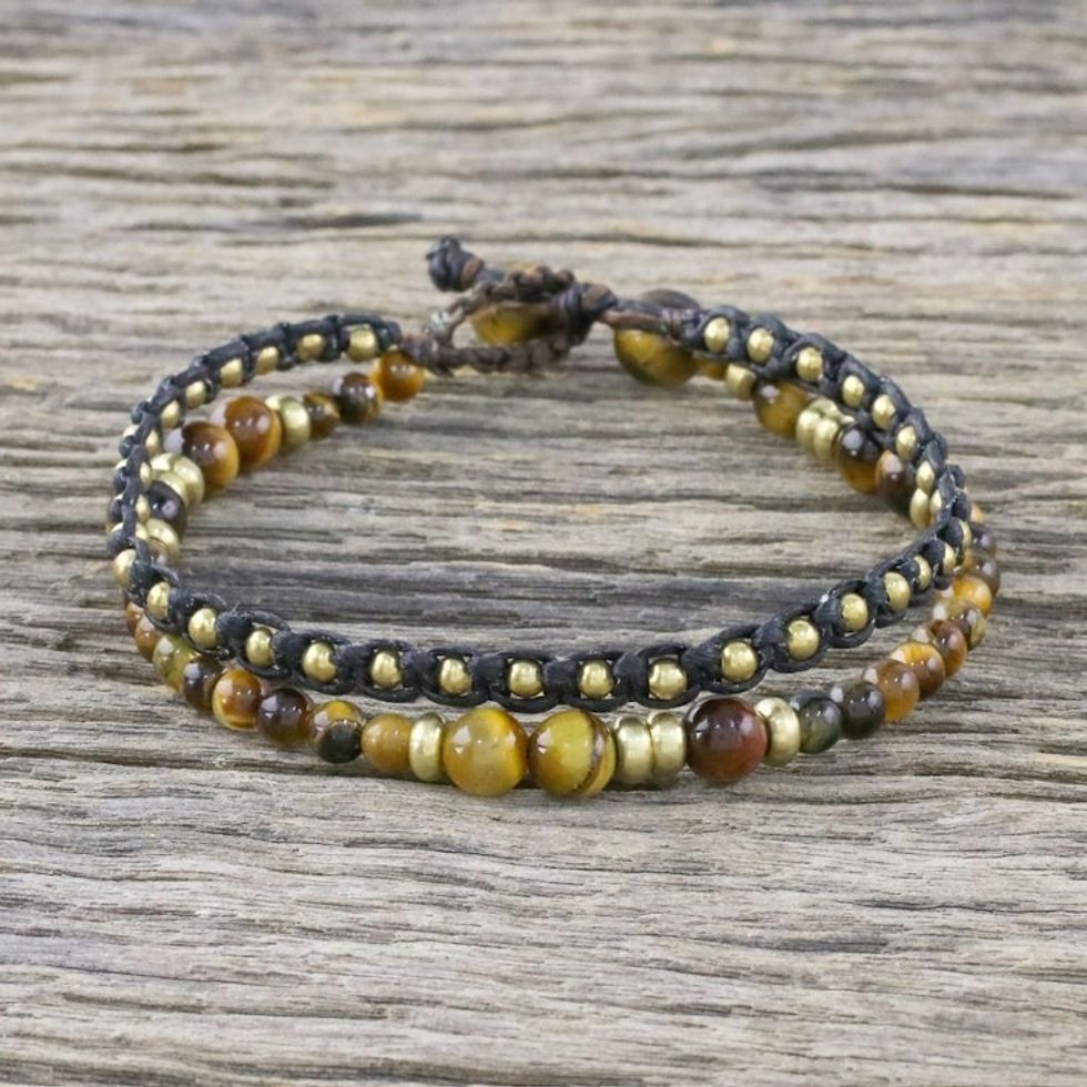 Double Strand Tiger's Eye Beaded Macrame Bracelet 'Evermore'