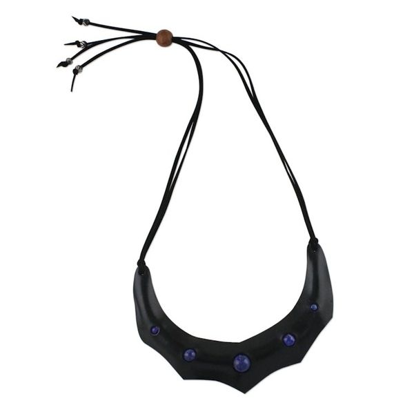 Alternate image for Lapis Lazuli and Leather Adjustable Pendant Necklace Natural Flair