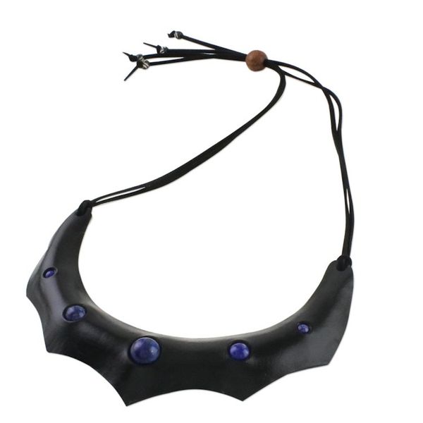 Alternate image for Lapis Lazuli and Leather Adjustable Pendant Necklace Natural Flair
