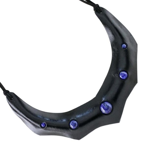Alternate image for Lapis Lazuli and Leather Adjustable Pendant Necklace Natural Flair