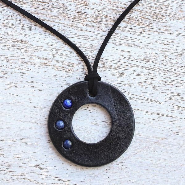 Alternate image for Handcrafted Lapis Lazuli and Leather Necklace from Thailand Lucky Ring