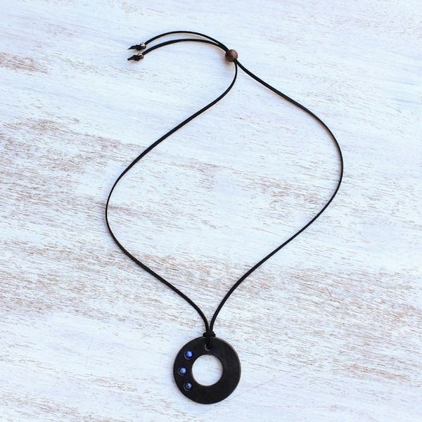 Alternate image for Handcrafted Lapis Lazuli and Leather Necklace from Thailand Lucky Ring
