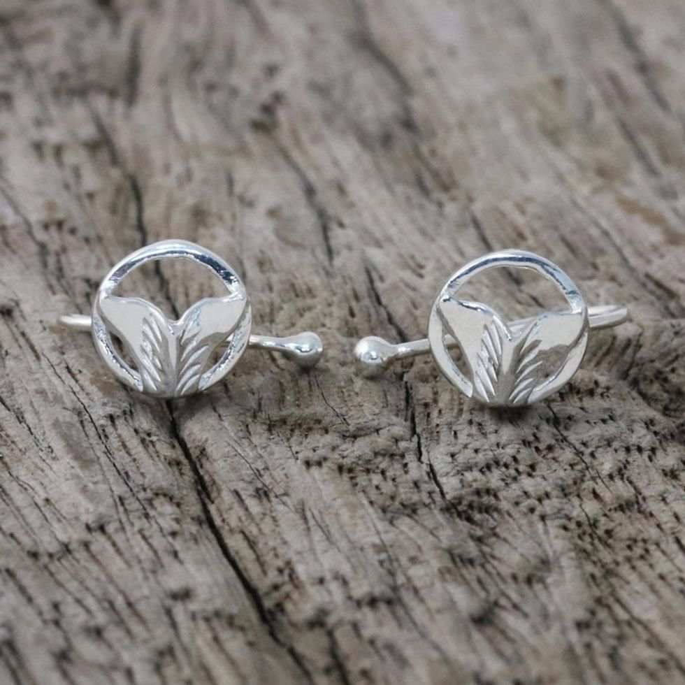 Sterling Silver Whale-Themed Ear Cuffs from Thailand 'Ocean Tails'