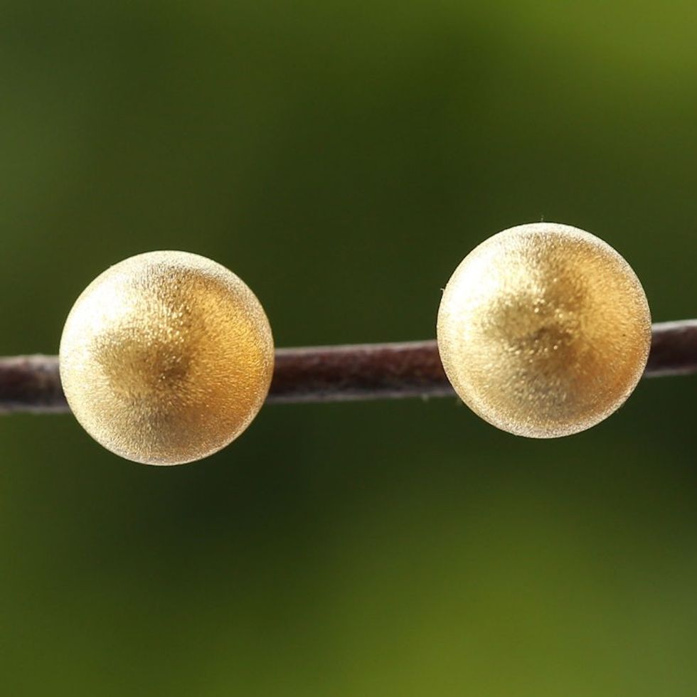 18k Gold Plated Sterling Silver Stud Earrings from Thailand 'Gold Satin Orbs'