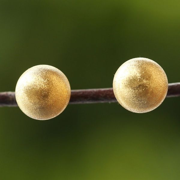 Alternate image for 18k Gold Plated Sterling Silver Stud Earrings from Thailand Gold Satin Orbs