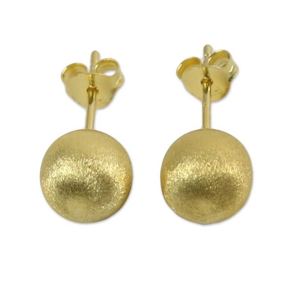 Alternate image for 18k Gold Plated Sterling Silver Stud Earrings from Thailand Gold Satin Orbs
