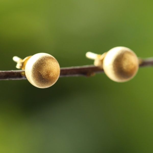 Alternate image for 18k Gold Plated Sterling Silver Stud Earrings from Thailand Gold Satin Orbs