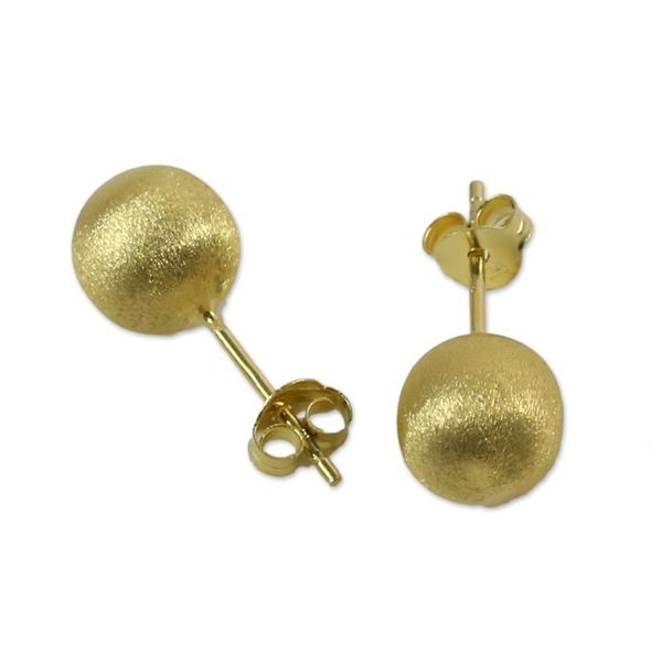 Alternate image for 18k Gold Plated Sterling Silver Stud Earrings from Thailand Gold Satin Orbs