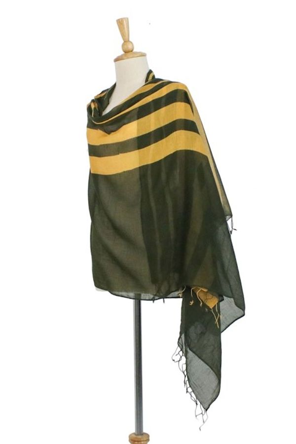 Alternate image for Handwoven Striped Cotton Shawl in Amber from Thailand Cool Stripes in Amber