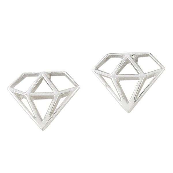 Alternate image for Handcrafted Sterling Silver Diamond Shape Stud Earrings Diamond Delight