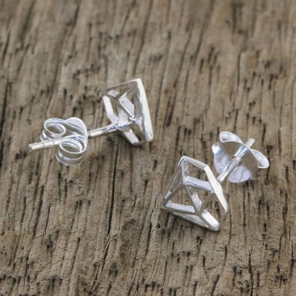 Alternate image for Handcrafted Sterling Silver Diamond Shape Stud Earrings Diamond Delight
