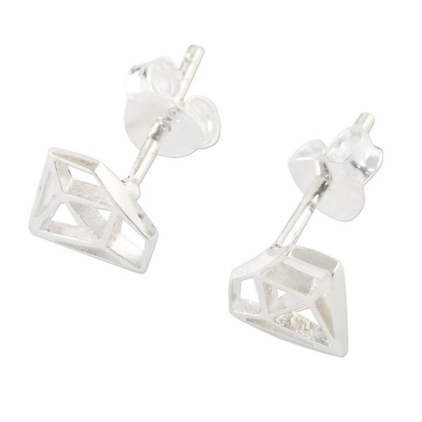 Alternate image for Handcrafted Sterling Silver Diamond Shape Stud Earrings Diamond Delight