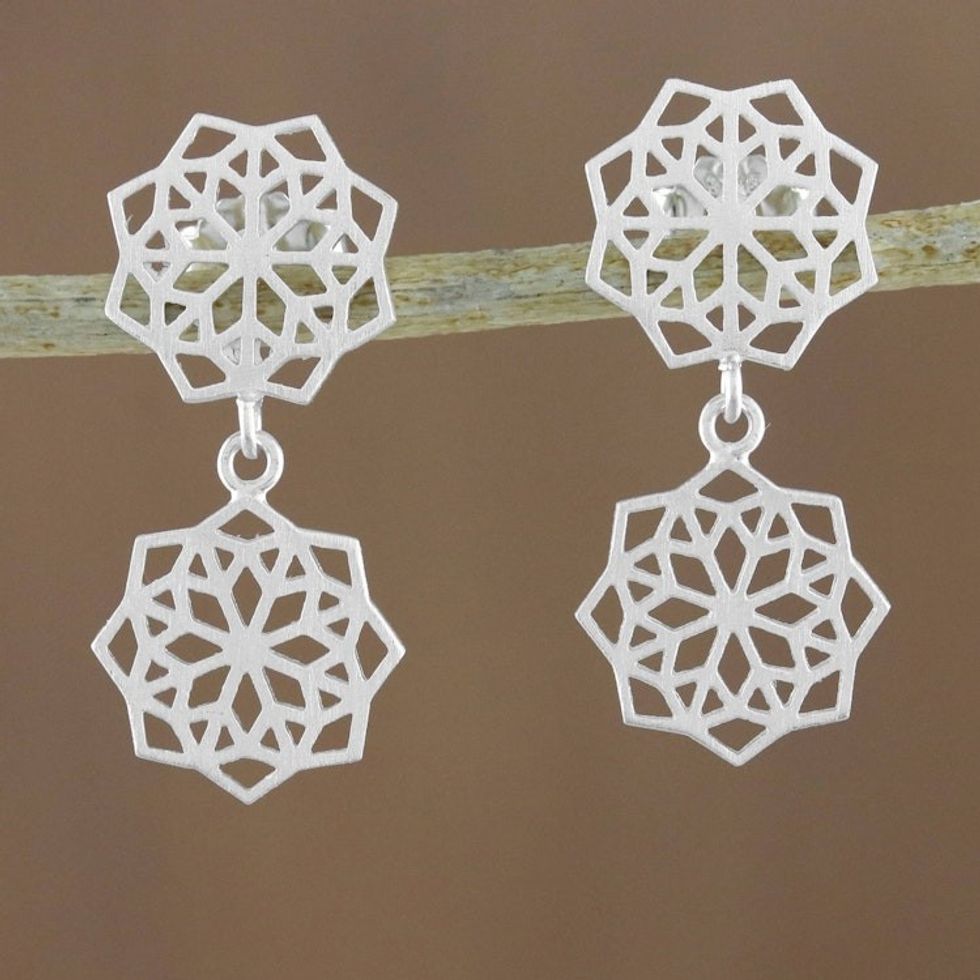 Geometric Sterling Silver Dangle Earrings from Thailand 'Geometric Stars'