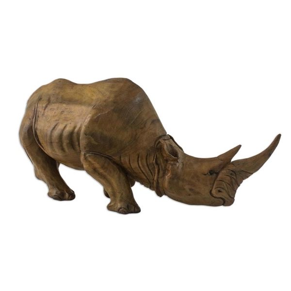 Alternate image for Artisan Crafted Raintree Wood Rhino Sculpture Observant Rhino